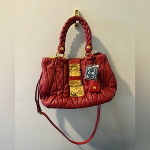 MIU MIU Matelassé Vitello Lux Red 2WAY Handbag Shoulder bag